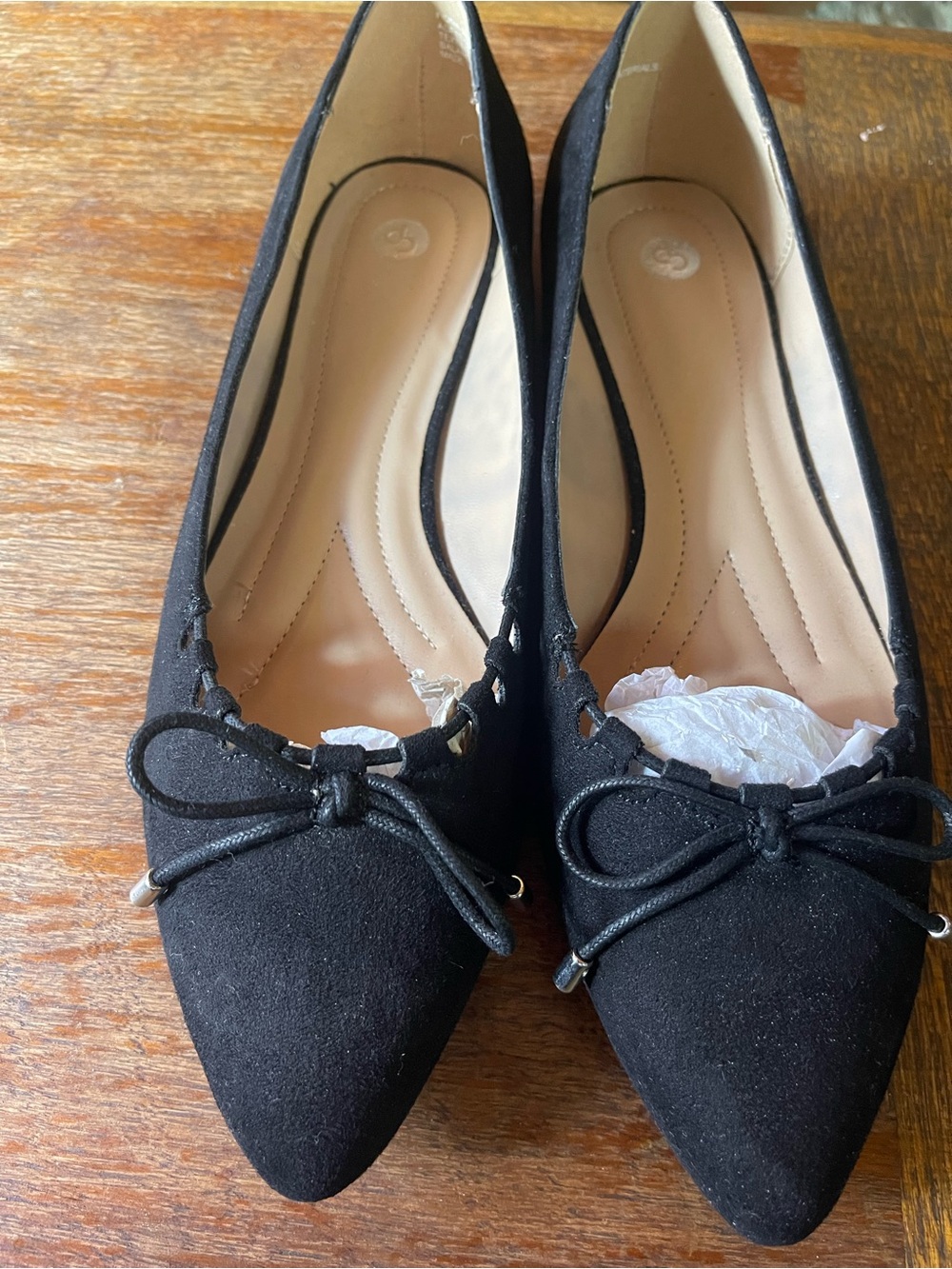 Pointed Black Bow-Accent Ballet Flats for Women